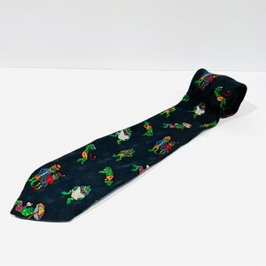 Vintage ADDICTION Navy Blue Whimsical Frogs Silk Necktie
